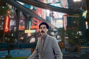 Read more about the article Cyberpunk 2077: fã cria vídeo com Borat explorando Night City